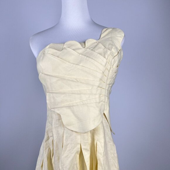 NWOT Farm Rio Lea One Shoulder Off-White Linen Blend Mini Dress Size L 3D Petal - Picture 5 of 14